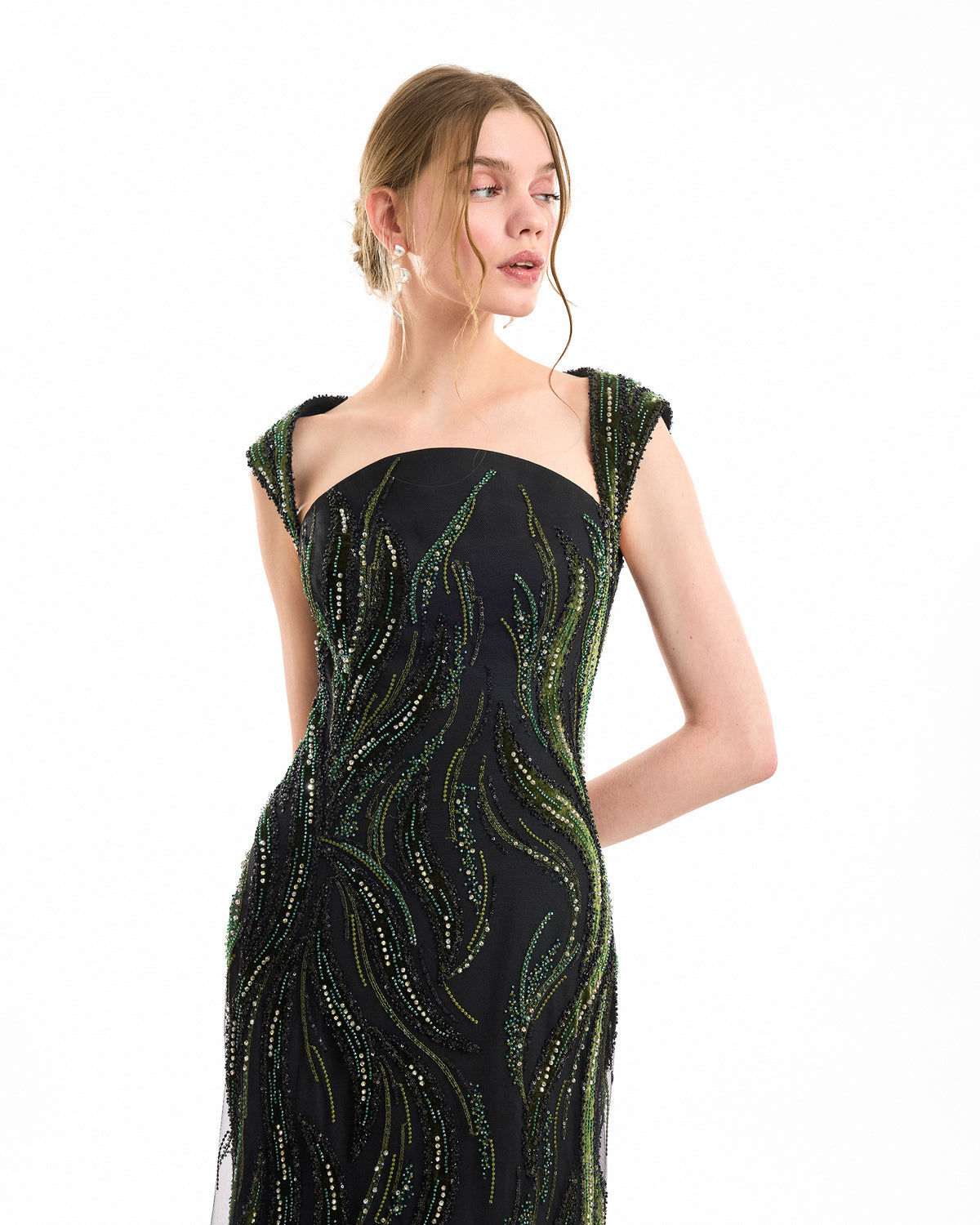 Wide-Strap Beaded Dress