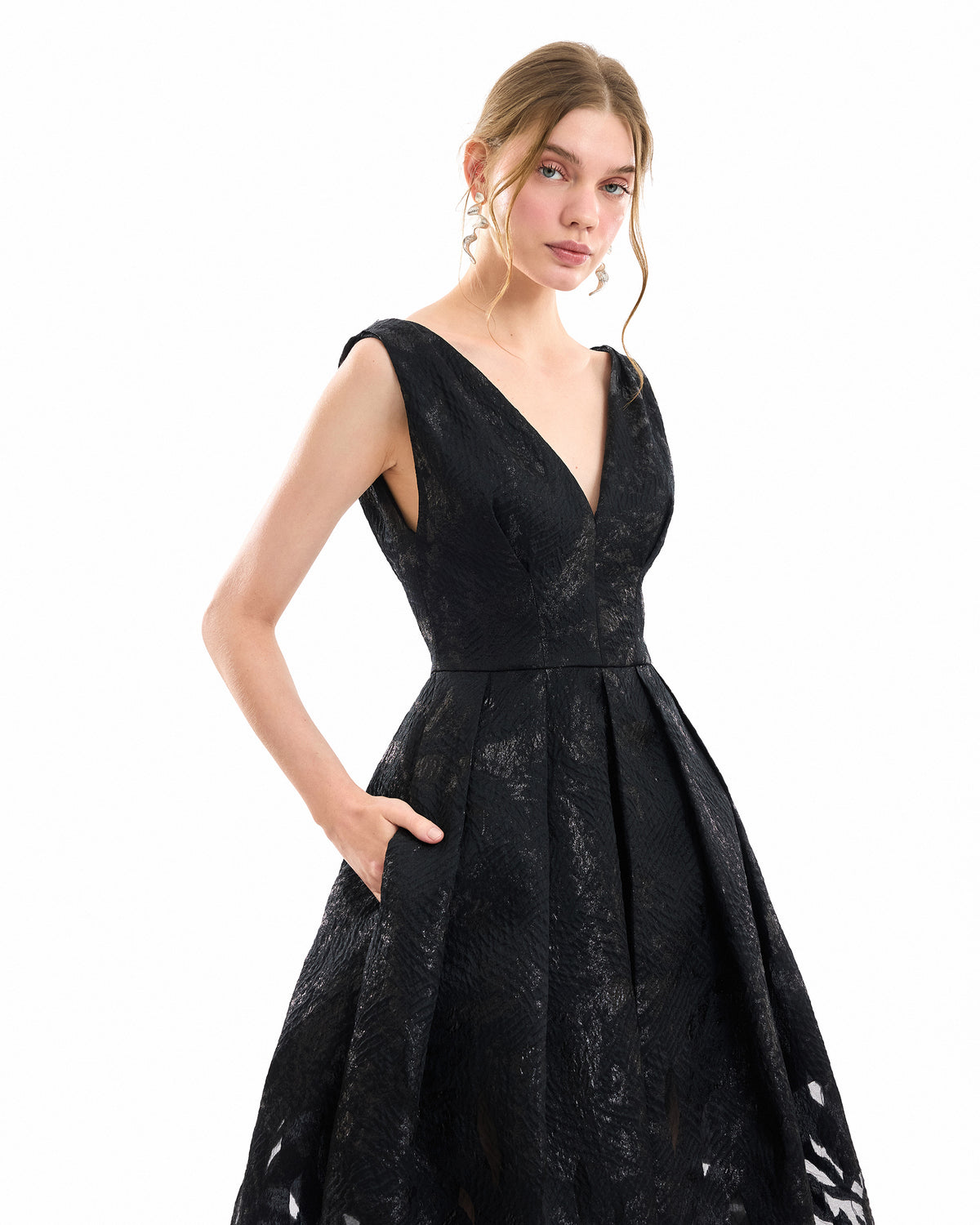 V-Neck Jacquard Dress