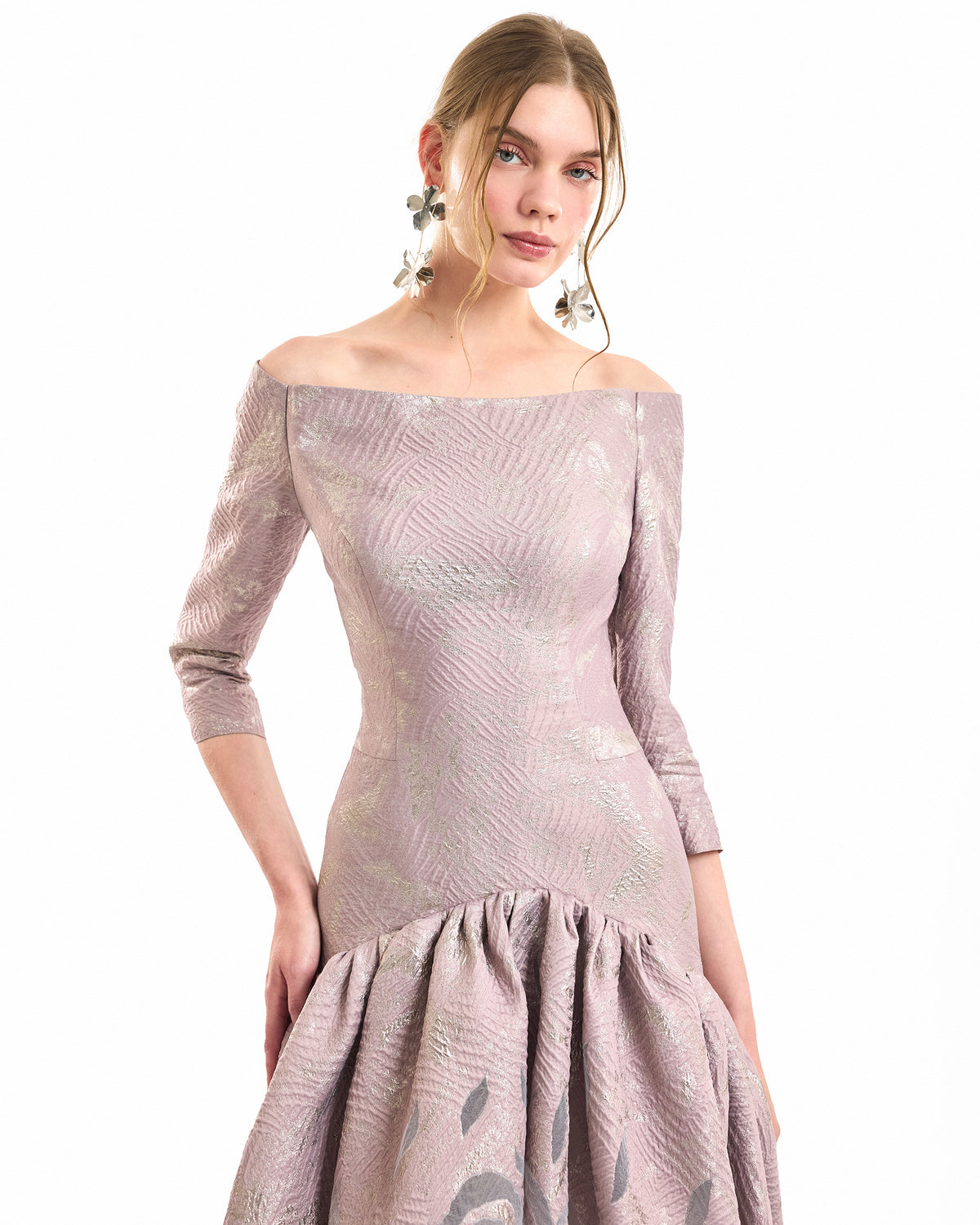 Off-Shoulder Jacquard Dress