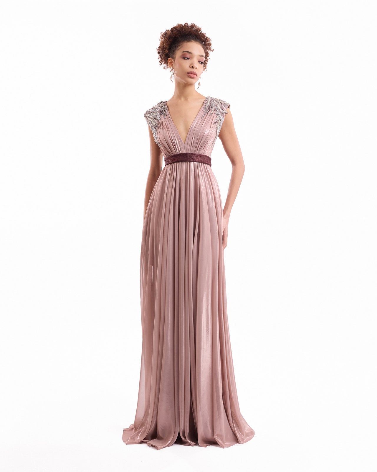 V-Neck Pleated Dress