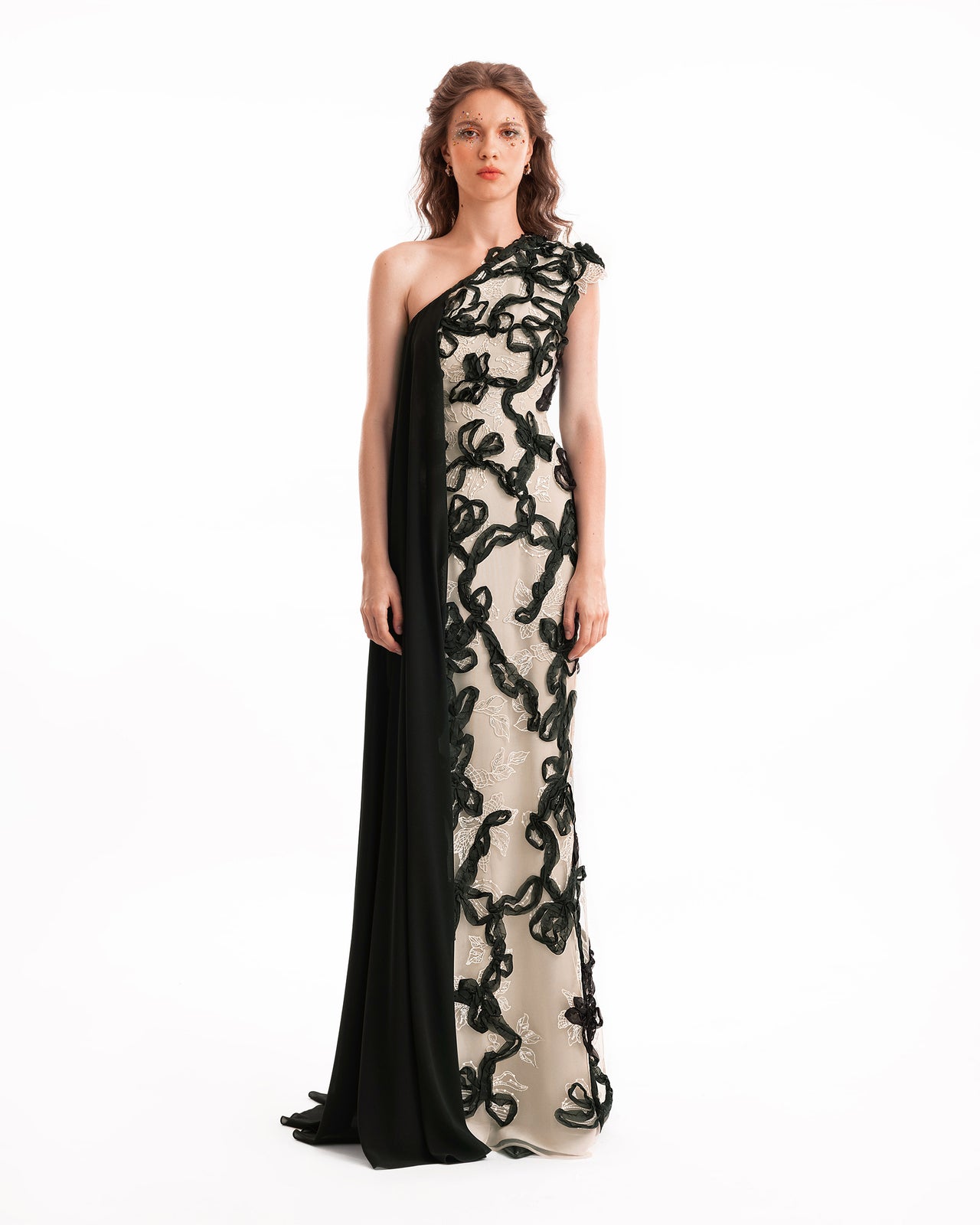 One-Shoulder 3D Embroidered Dress