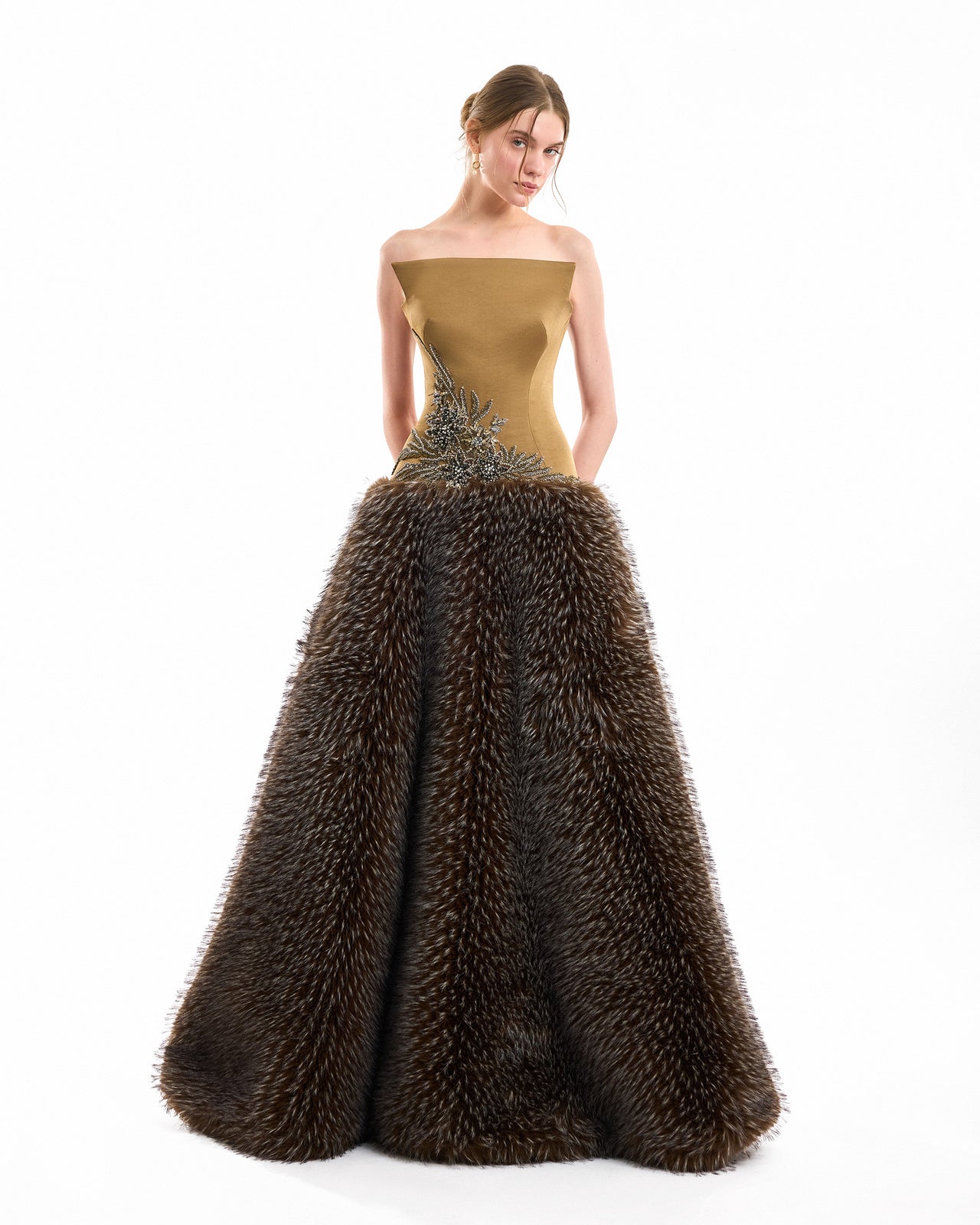 Asymmetric Fur Dress