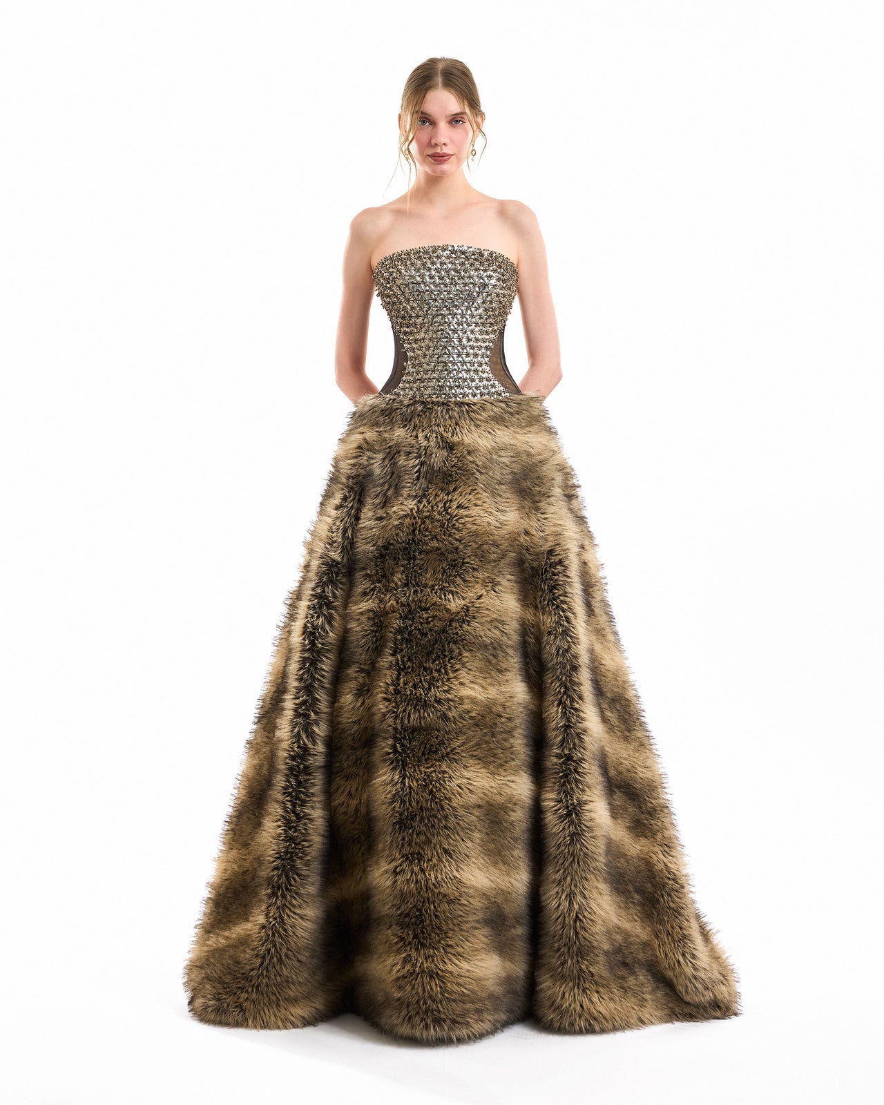 Metallic Fur Corset Gown