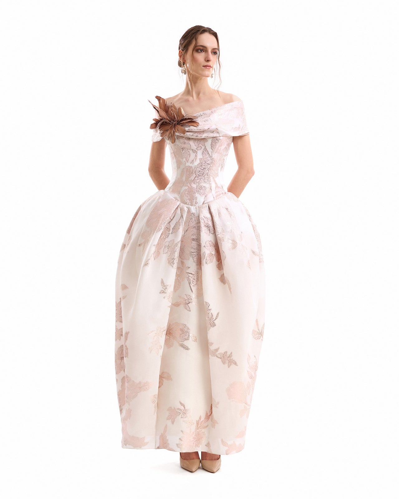 Feather Brocade Dress