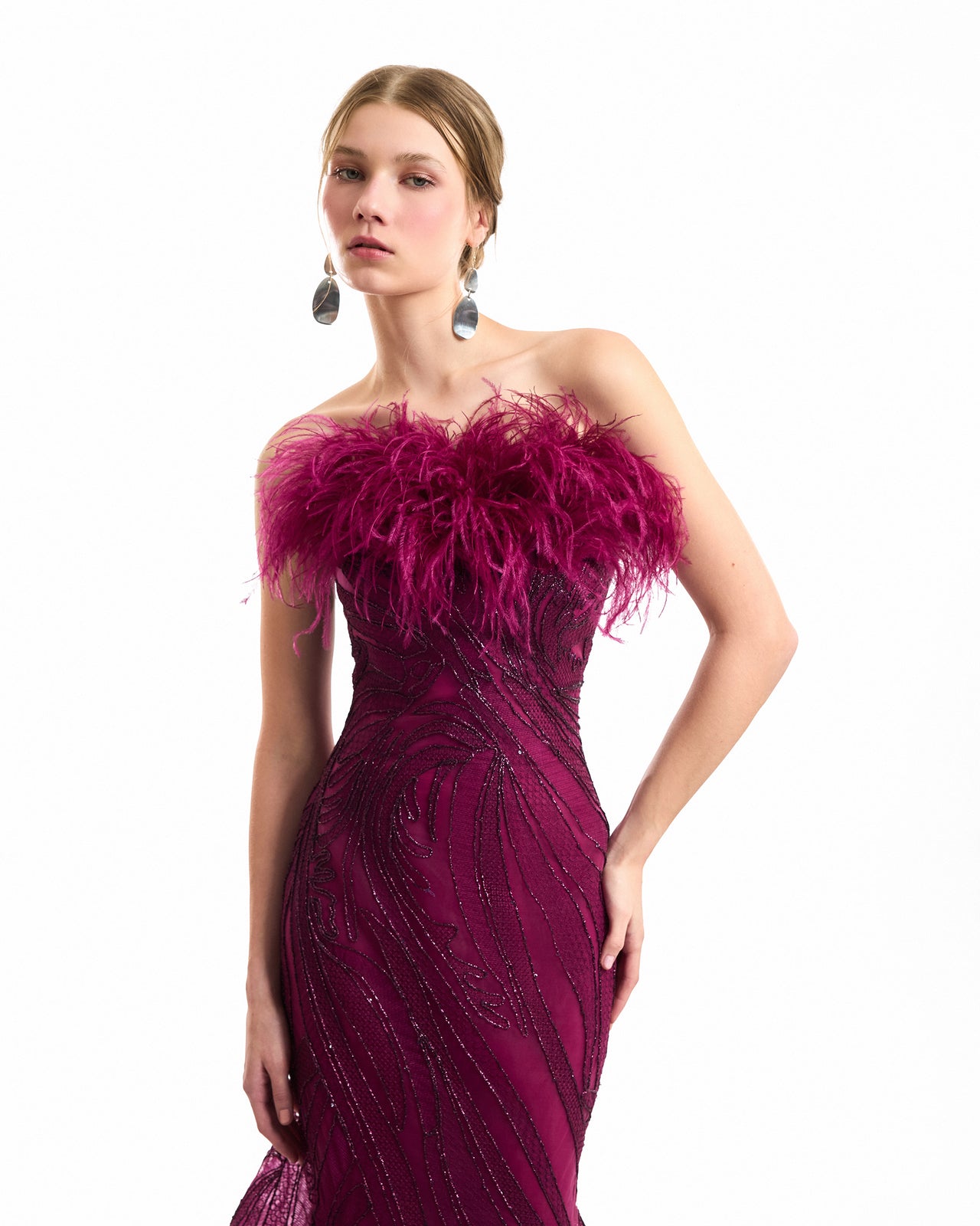 Off-Shoulder Feathered Mermaid Dress