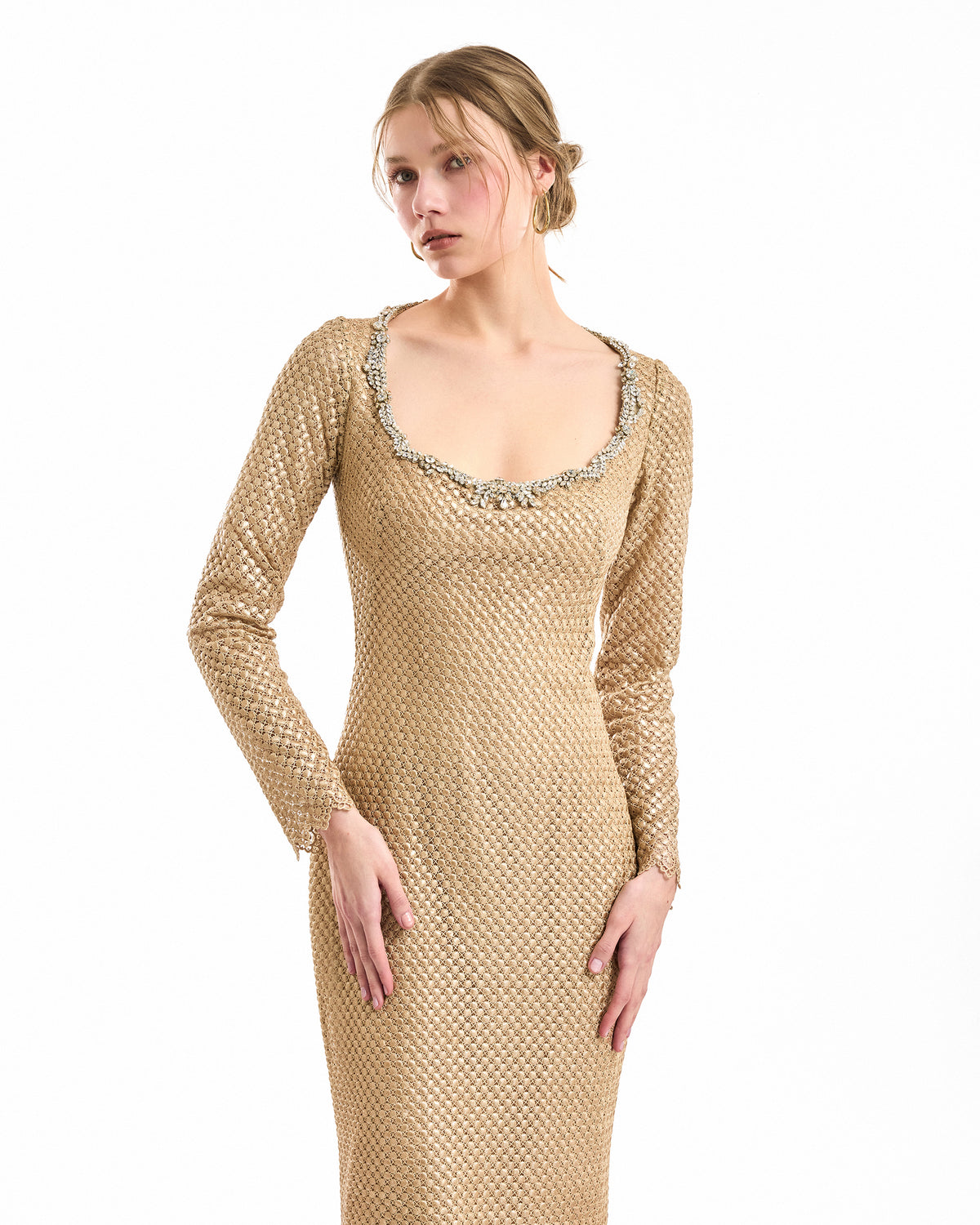 Beaded Scoop-Neck Midi Dress