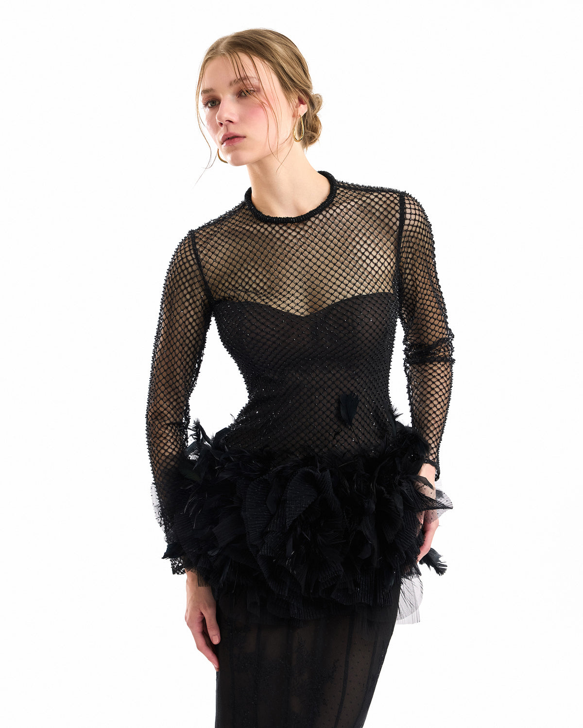 Feathered Hip Lace Dress
