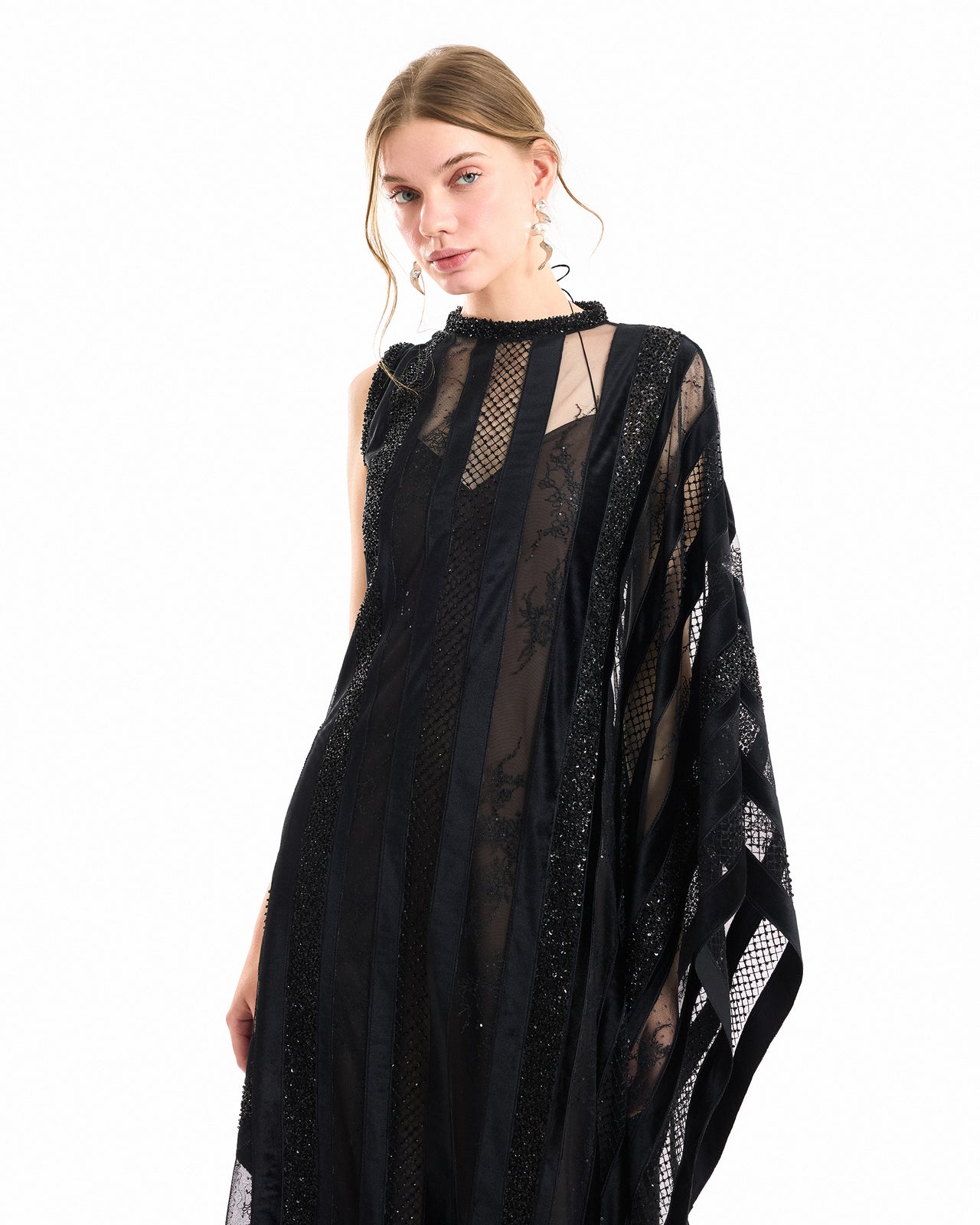 Asymmetrical One-Sleeve Beaded Dress