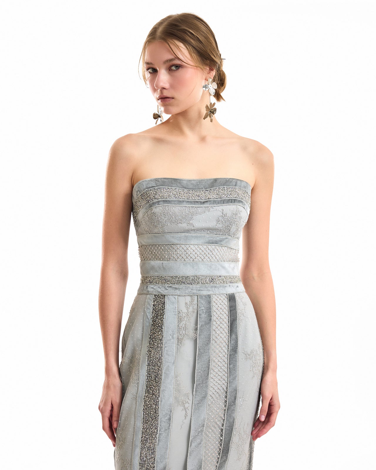 Strapless Embroidered Panel Dress