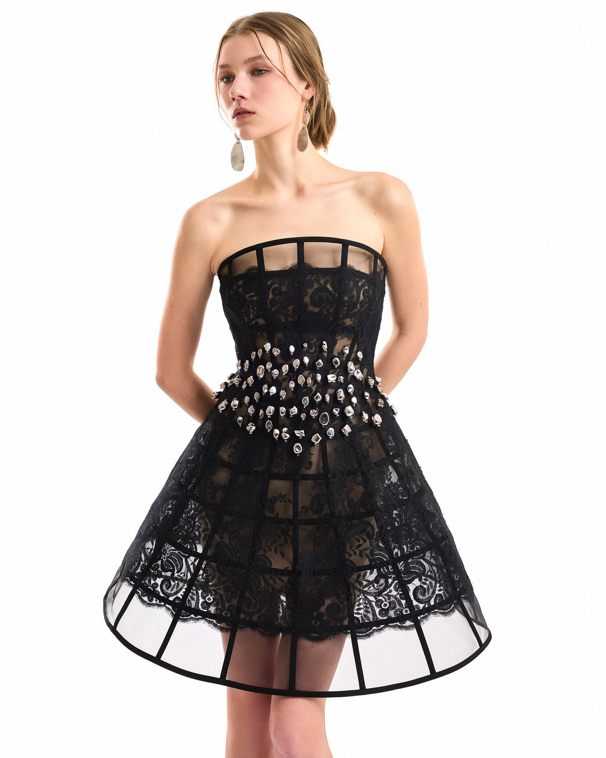 Caged Beaded Short Dress