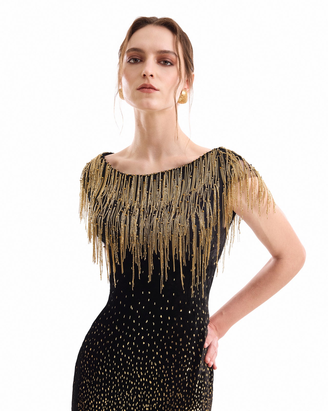 Off-Shoulder Beaded Fringe Dress
