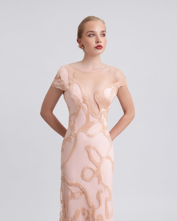 Gemy Maalouf | Evening Dresses | Asymmetrical Neckline Beaded Dress Gemy Maalouf | Evening Dresses | Asymmetrical Neckline Beaded Dress
