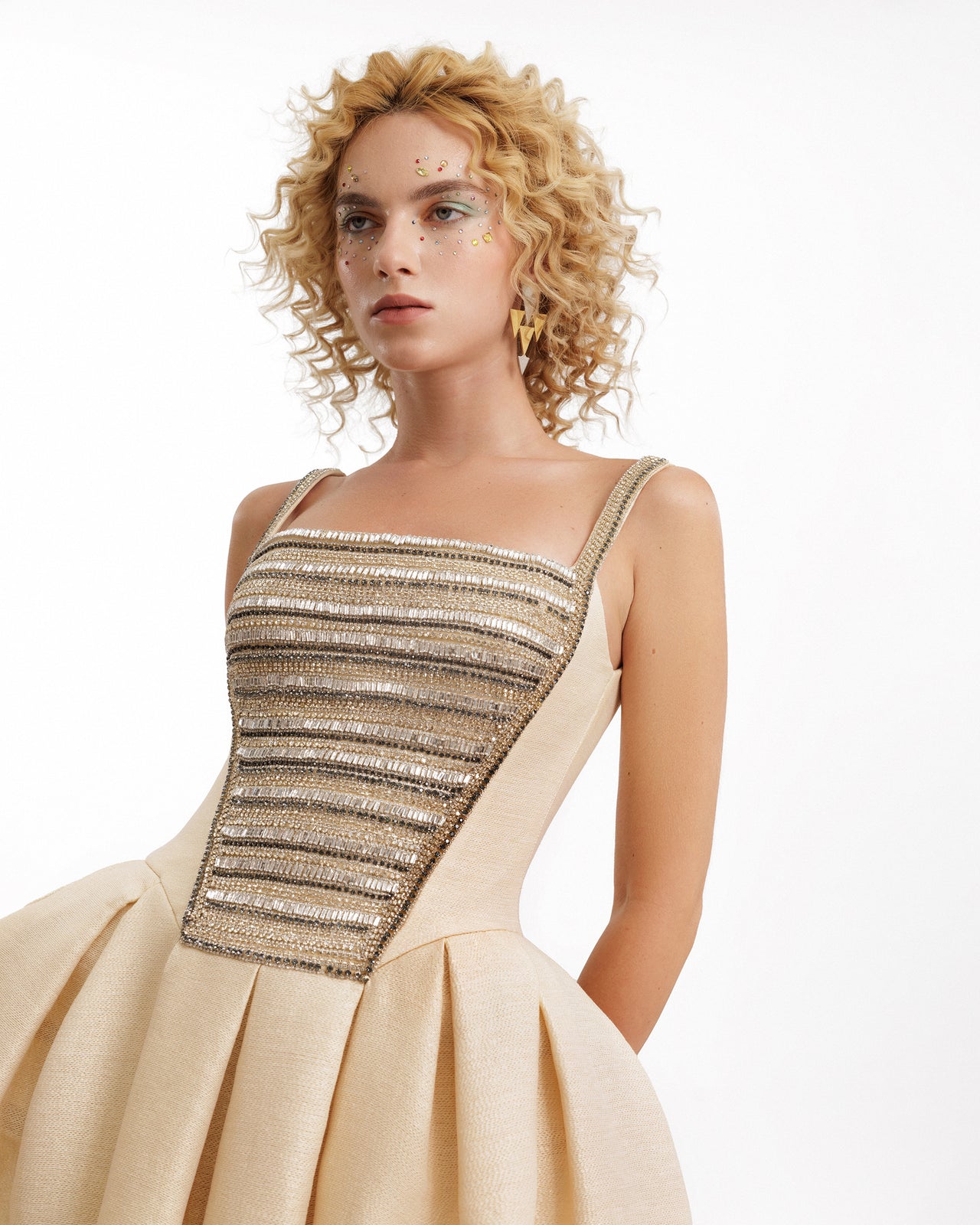 فستان جاكار برقبة مربعة