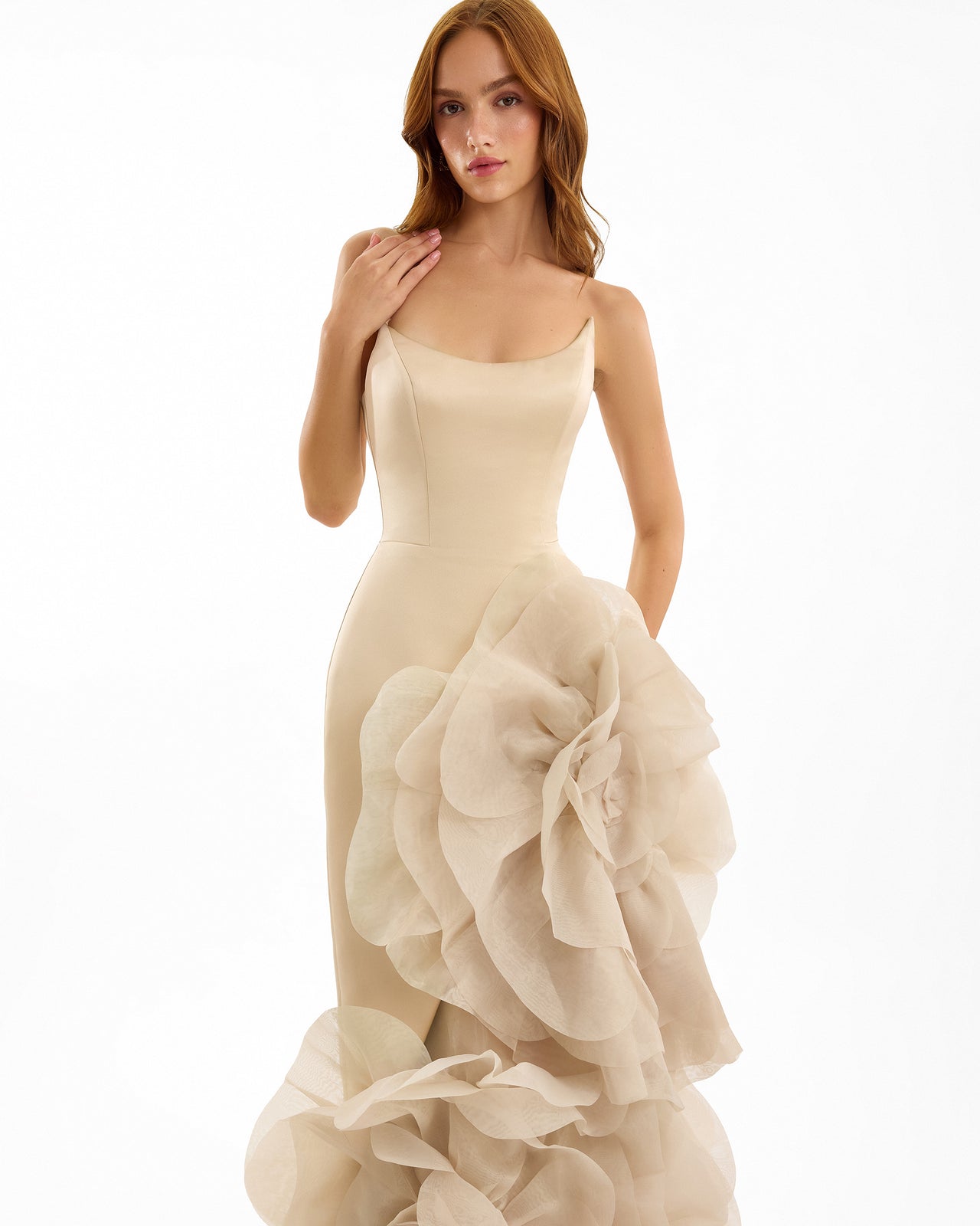 Fitted Scoop-Neck Dress with Sculpted Flowers