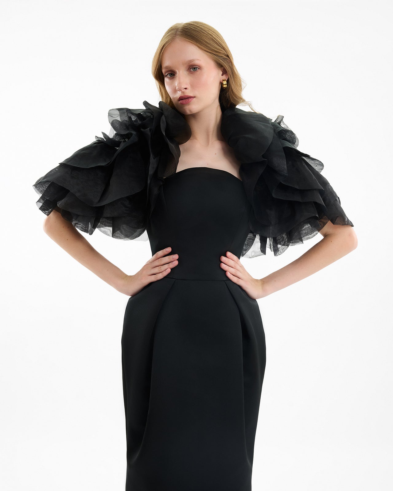 Gemy Maalouf | Evening Dresses | Strapless Dress with Ruffled Bolero Gemy Maalouf | Evening Dresses | Strapless Dress with Ruffled Bolero