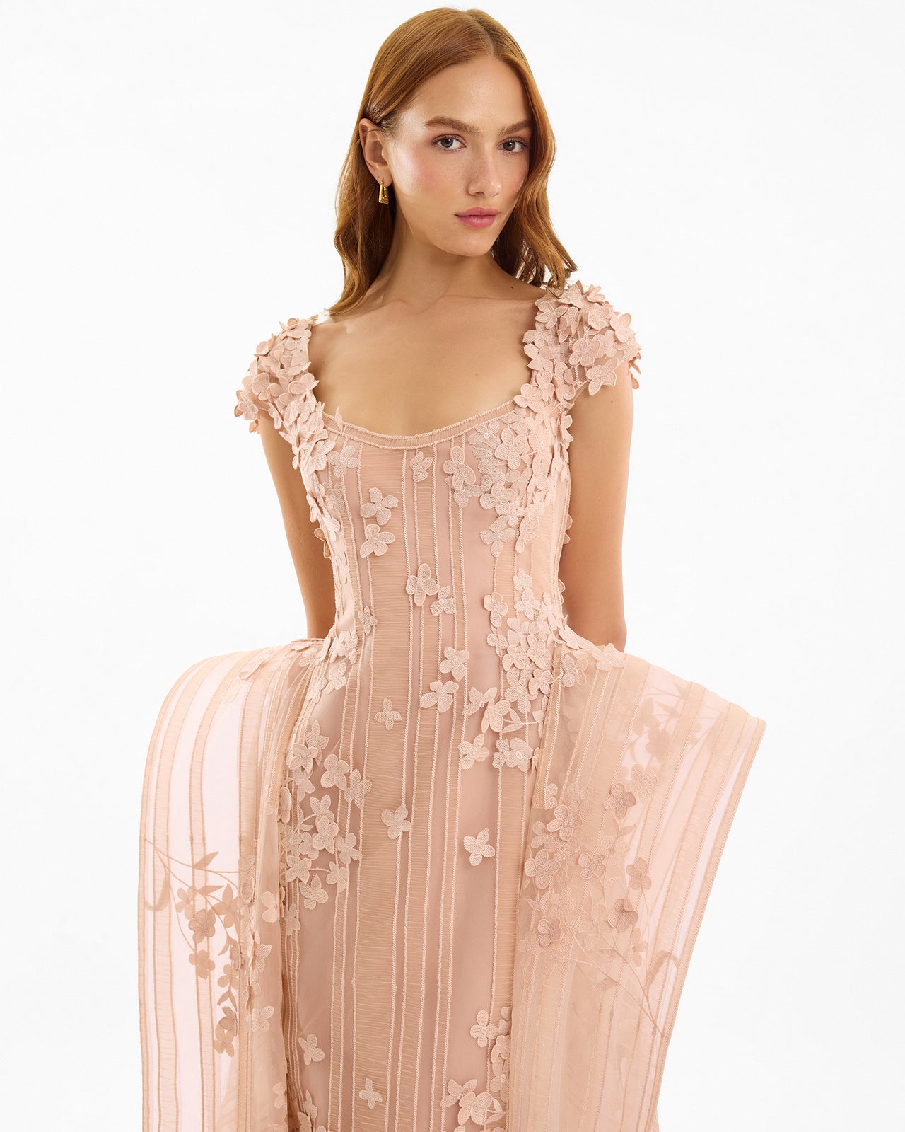 Floral Embroidered Dress with Cap Sleeves