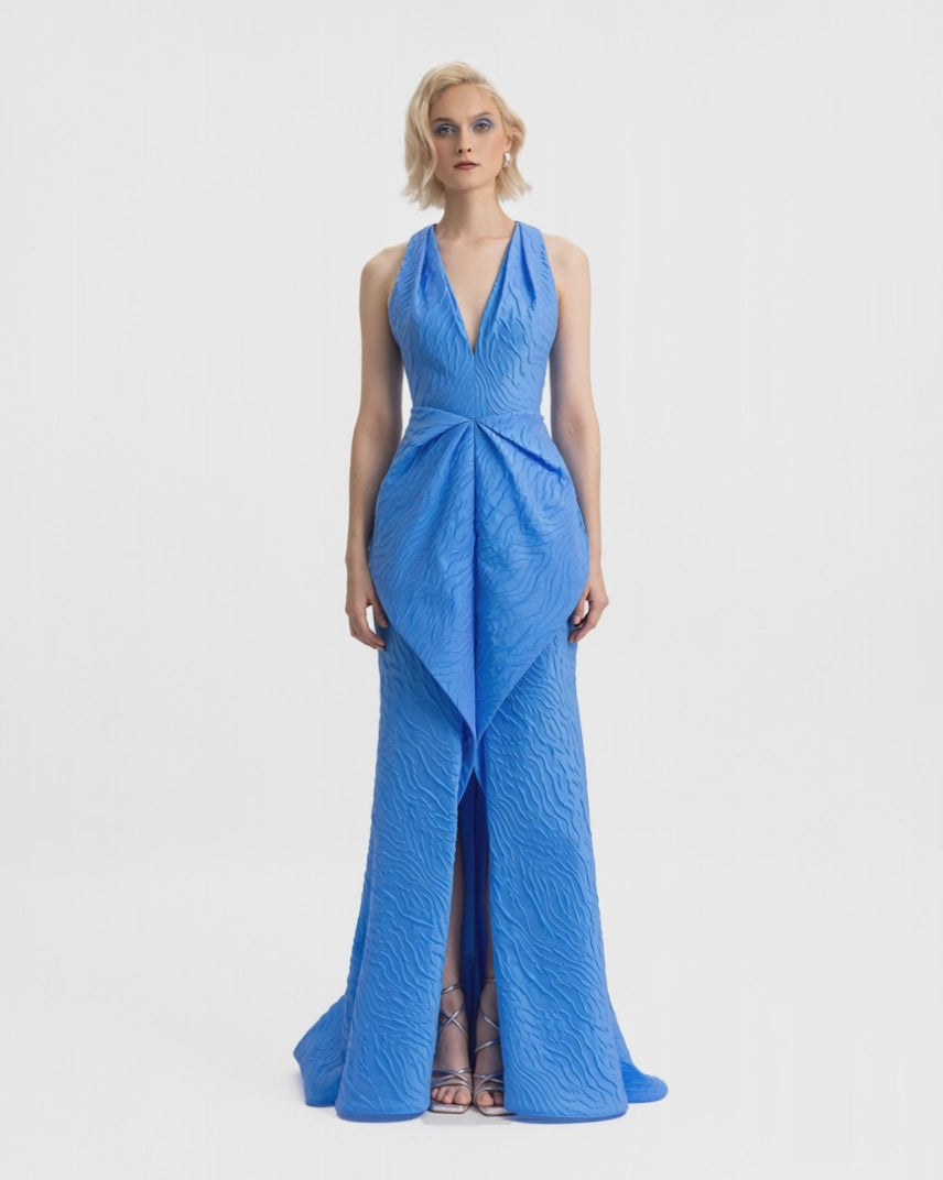 V-Neckline Dress with Draped Waistline