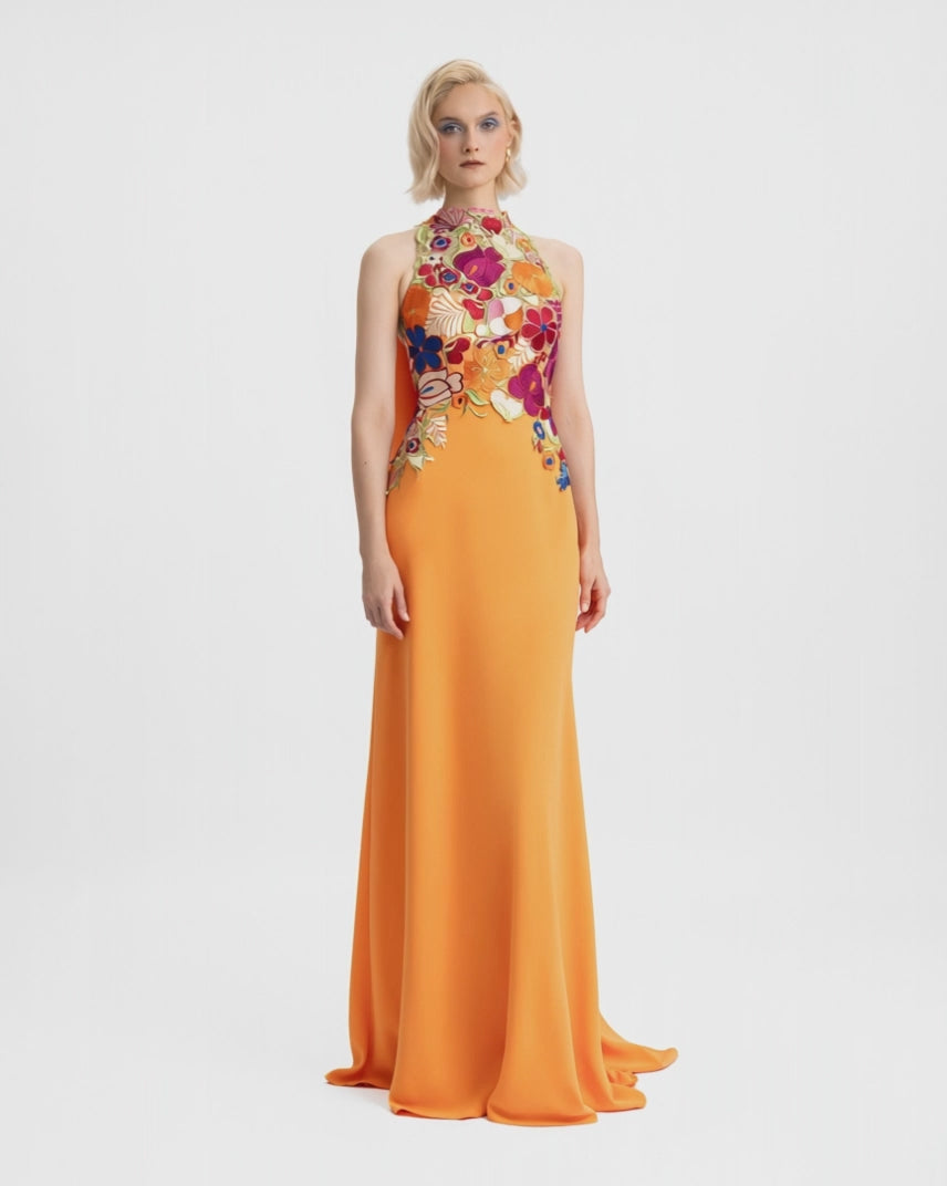 Halter Neckline Dress with Floral Corset