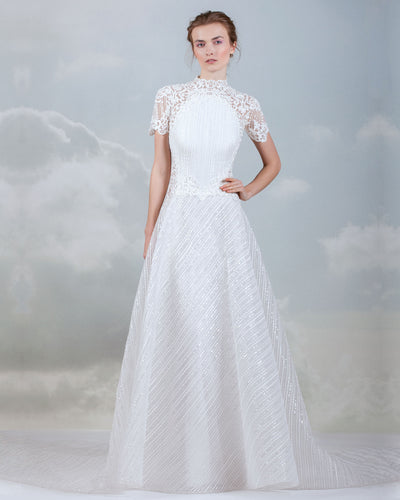 High-neck Short Sleeves Gown