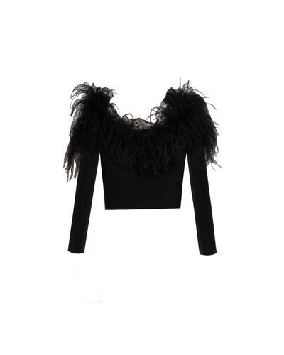 Off-Shoulders Feathered Top