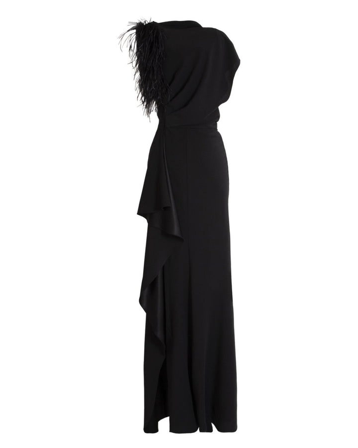 Asymmetrical Feathered Crepe Dress - Gemy Maalouf