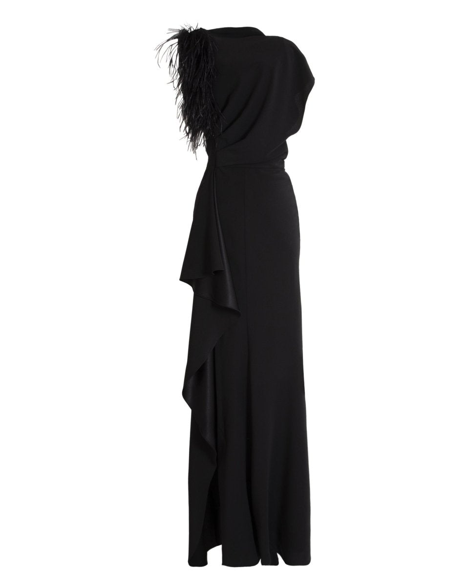 Asymmetrical Feathered Crepe Dress - Gemy Maalouf