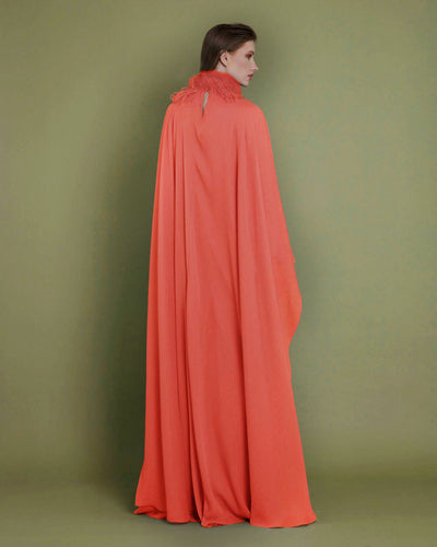 Cape-Like Coral Dress with Collar