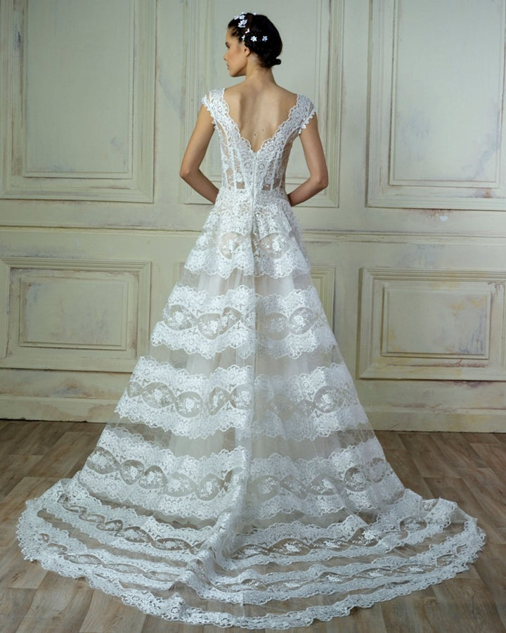 A - Line Lace Gown - Gemy Maalouf