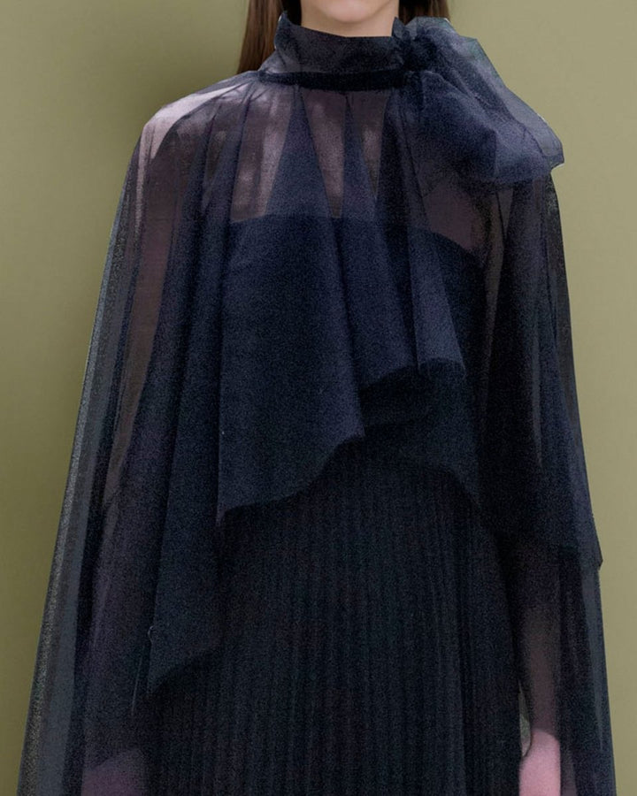 Ruffled Cape with Pleated Dress - Gemy Maalouf