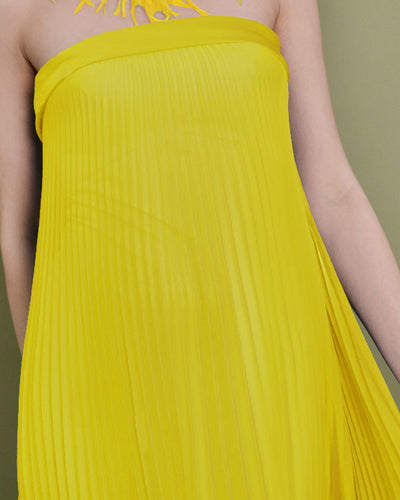Pleated Strapless Yellow Dress