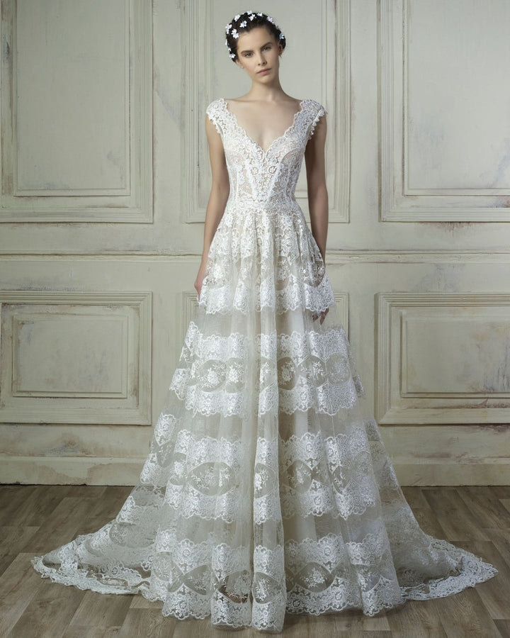 A - Line Lace Gown - Gemy Maalouf