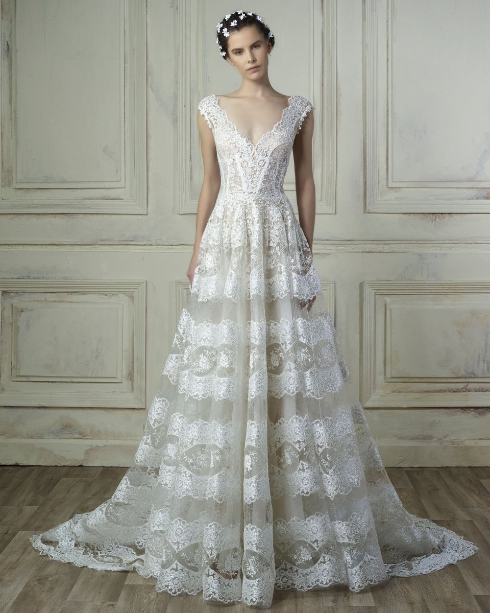 A - Line Lace Gown - Gemy Maalouf