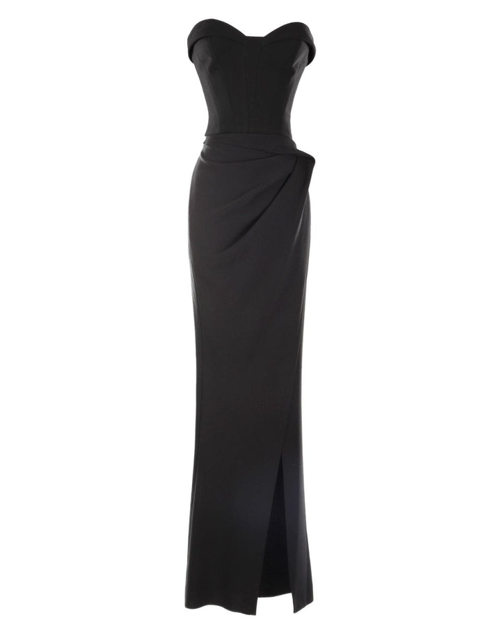 Strapless Draped Black Crepe Dress - Gemy Maalouf