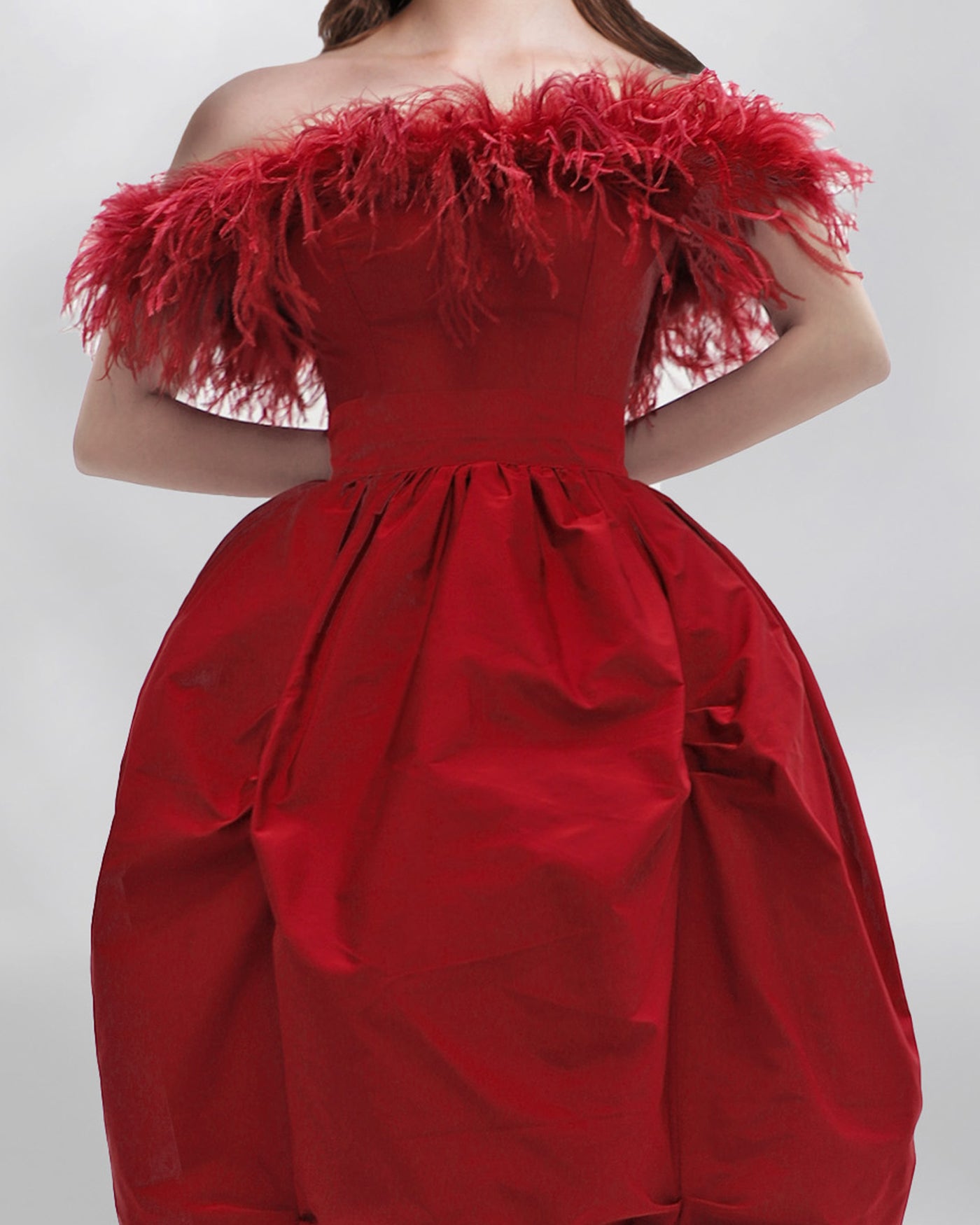 Feathered Puffed Red Dress