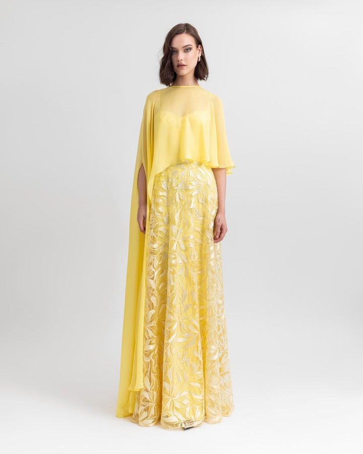 Long Dress With Chiffon Cape - Gemy Maalouf