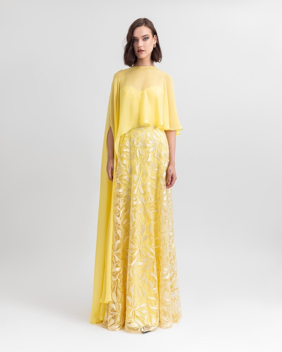 Long Dress With Chiffon Cape - Gemy Maalouf