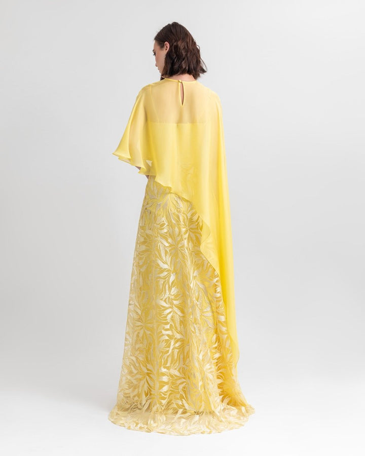 Long Dress With Chiffon Cape - Gemy Maalouf