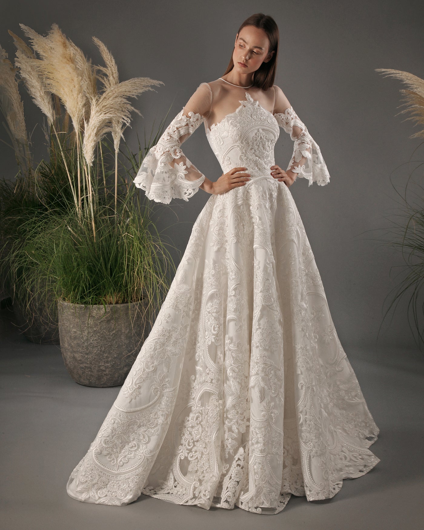 Bell-Shaped Sleeves Gown