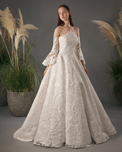 Bell-Shaped Sleeves Wide Gown
