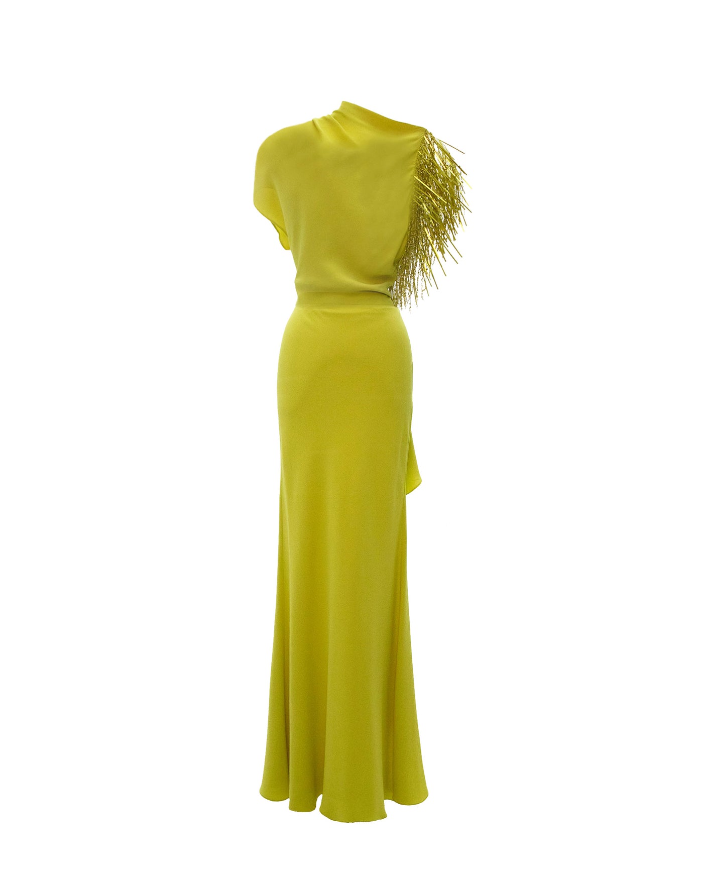 Asymmetrical Embellished Lime Dress