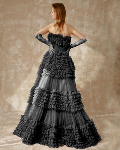 Ruffled Layers Black Dress