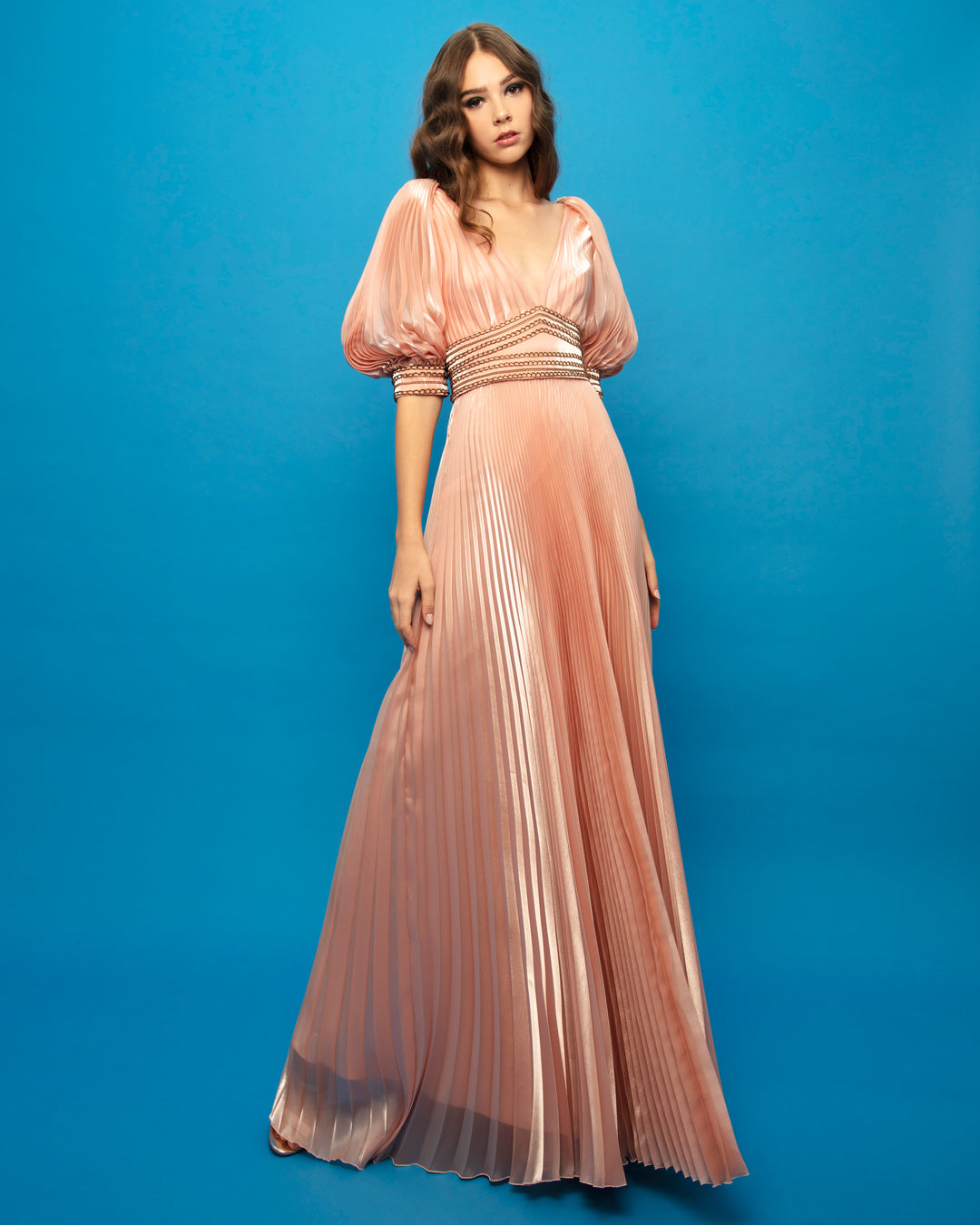 Pleated Bishop Sleeves Dress – Gemy Maalouf