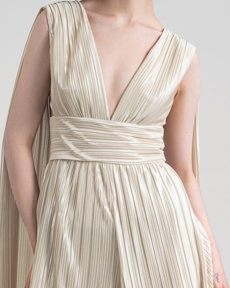 Deep V - Neckline Champagne Jumpsuit - Gemy Maalouf