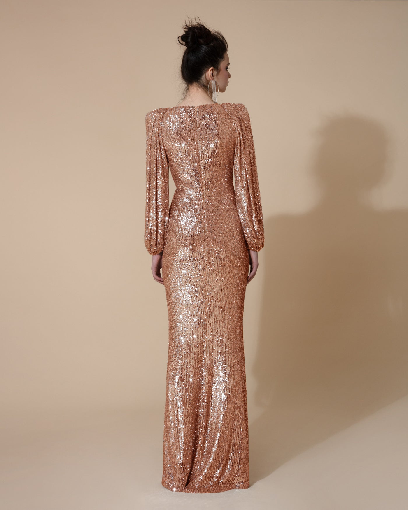 Deep V-Neckline Long Copper Dress