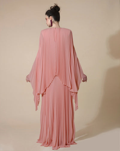 Fully Pleated Dress With Deep V-Neck