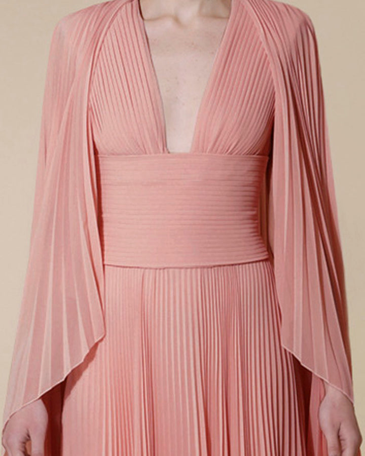 Fully Pleated Kaftan With Deep V-Neck