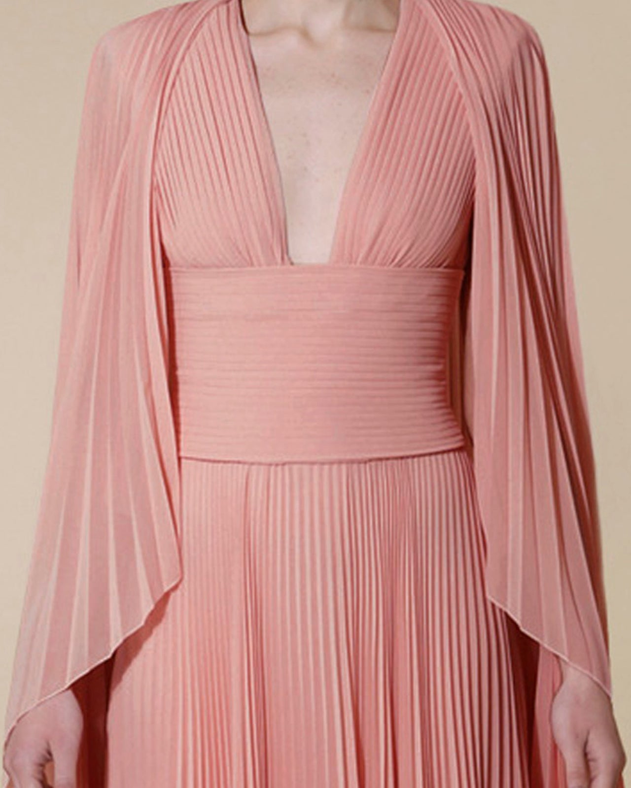 Fully Pleated Kaftan With Deep V-Neck