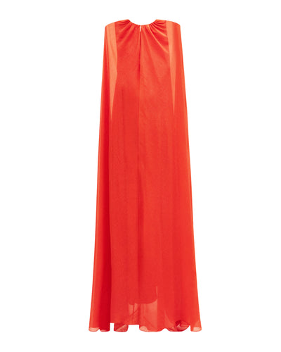 Cape-Like Sleeves Coral Dress