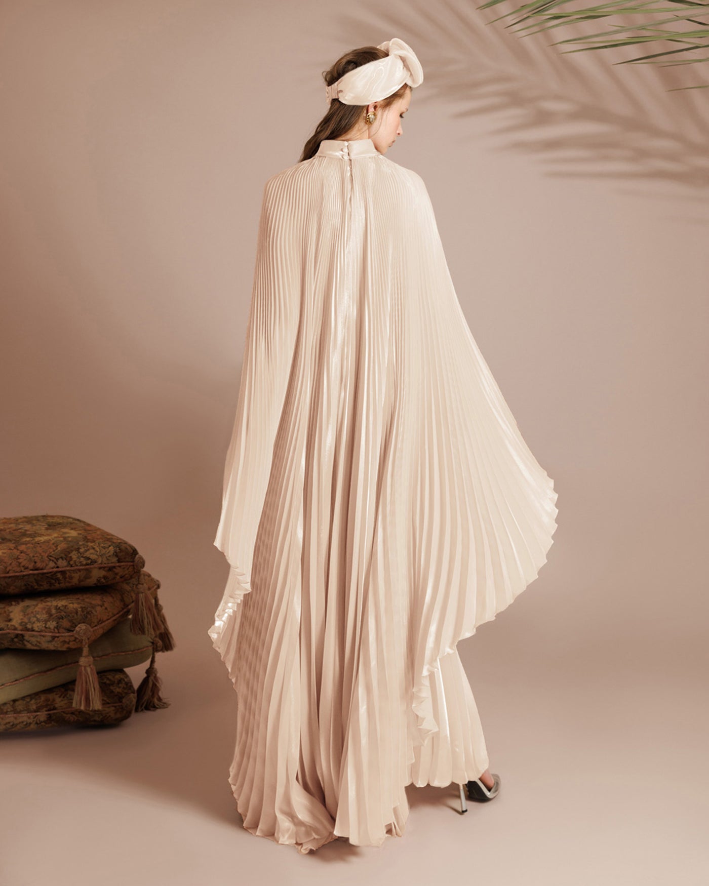 Cape-Like Sleeves Ivory Dress
