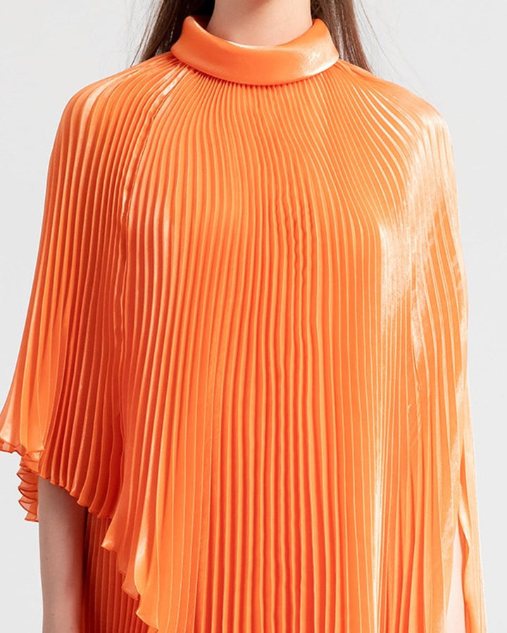 Fully Pleated Flared Orange Kaftan - Gemy Maalouf